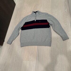 Gray Half-Zip Men’s Sweater with Striped Detail